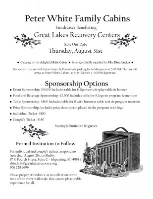 Peter White Family Cabins Fundraiser for Great Lakes Recovery Centers