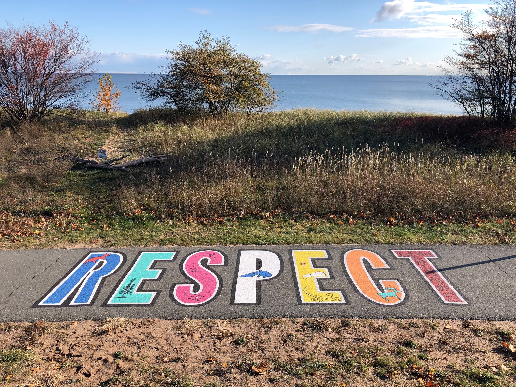 Respect mural on bikepath in front of the lakeshore